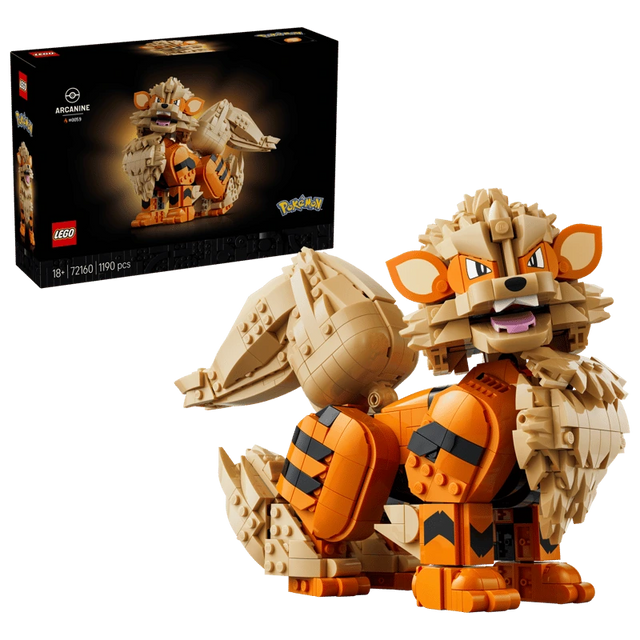 LEGO Pokémon Arcanine 72160 box beside the completed model 