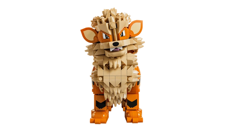 Forward facing view of the LEGO Pokémon Arcanine 72160 model with its legs positioned together