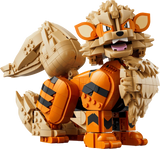 Side three quarter view of the LEGO Pokémon Arcanine 72160 model showing its large curled tail
