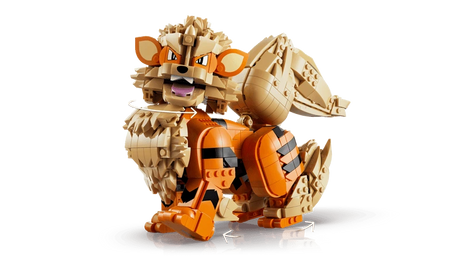 LEGO Pokémon Arcanine 72160 side view with arrows showing head and leg movement