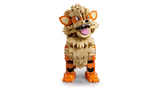 Front view of the LEGO Pokémon Arcanine 72160 model with its head turned and mouth open