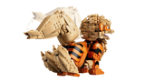 Rear side view of the LEGO Pokémon Arcanine 72160 model with arrows showing tail movement