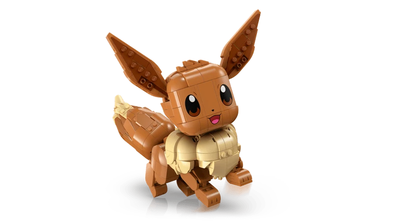 LEGO Pokémon Eevee 72151 model shown from an angled front view with ears raised