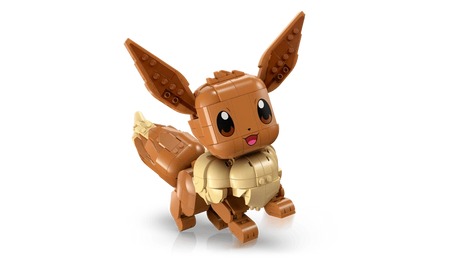 LEGO Pokémon Eevee 72151 model shown from an angled front view with ears raised
