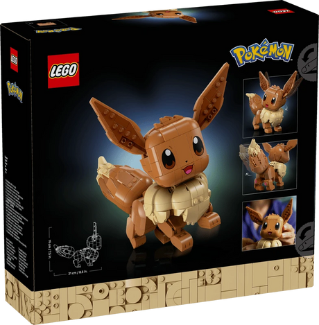 Back of LEGO Pokémon Eevee 72151 box showing the model and feature images