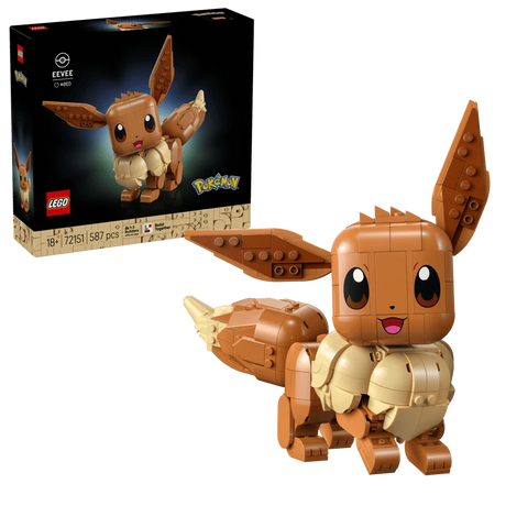 LEGO Pokémon Eevee 72151 model shown beside the product box