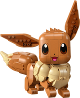 LEGO Pokémon Eevee 72151 model close up with large ears, cream collar and curled tail