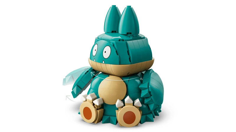Three quarter view of the LEGO Pokémon Munchlax 72150 seated figure