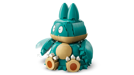 Three quarter view of the LEGO Pokémon Munchlax 72150 seated figure