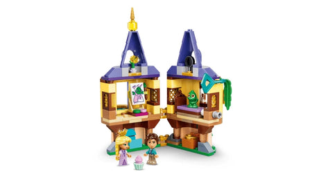 Open LEGO Rapunzel's Mini Tower interior with Rapunzel, Pascal and Flynn figures