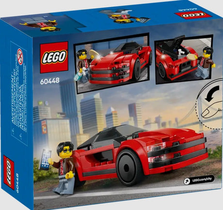 LEGO Red Sports Car 60448 box back with cityscape – Ireland