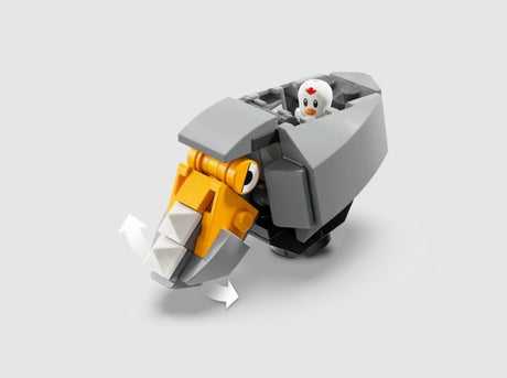 LEGO RhinoBot enemy figure with movable parts and captured Clucky