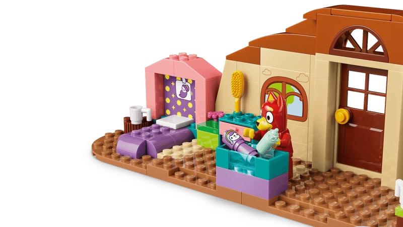 LEGO Bluey school baby care area with Rusty, stroller and bed build