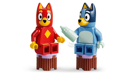 LEGO Bluey and Rusty figures with bottle accessory