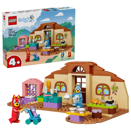 LEGO School with Rusty and Bluey 11221 box with school build, Bluey, Rusty, stroller and accessories
