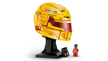 LEGO Scuderia Ferrari HP Lewis Hamilton Helmet display shown from the front on a white background