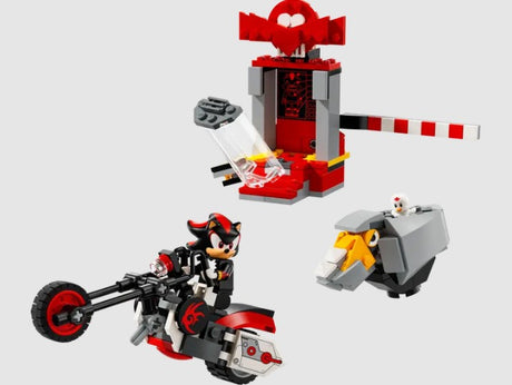LEGO Shadow the Hedgehog on his motorcycle with lab and RhinoBot
