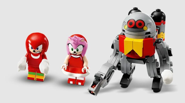 LEGO Knuckles, Amy, and Eggrobo minifigures lineup