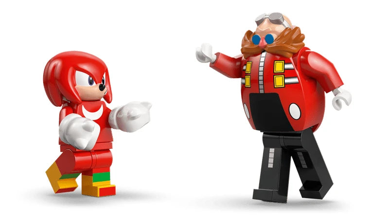 Knuckles figure facing Dr. Eggman in a red jacket with blue glasses and a large brown moustache