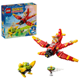 LEGO Sonic the Hedgehog Tails' Tornado-1 77119 box beside the completed biplane, Egg Chaser and floating island 