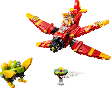 Completed LEGO Sonic the Hedgehog Tails' Tornado-1 77119 set with the red biplane, Tails, Egg Chaser and floating island