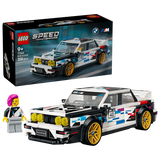 LEGO Speed Champions BMW M3 (E30) 77263 box beside the completed car and BMW driver minifigure 