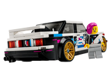 Rear three quarter view of the LEGO Speed Champions BMW M3 (E30) 77263 model with the BMW driver minifigure