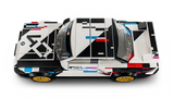 Top view of the LEGO Speed Champions BMW M3 (E30) 77263 showing the roof, bonnet graphics and rear wing