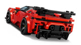 Rear angled view of the LEGO Speed Champions Ferrari SF90 XX Stradale showing high tailpipes, rear wing, and diffuser details 