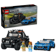 LEGO Speed Champions Jaguar Project 7 and Land Rover Defender 77264 box beside both completed cars and two driver minifigures