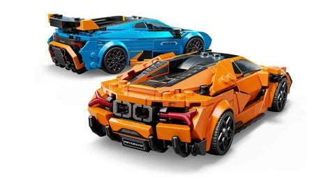Rear view of LEGO Lamborghini Huracán and Revuelto models from set 77238 – Ireland