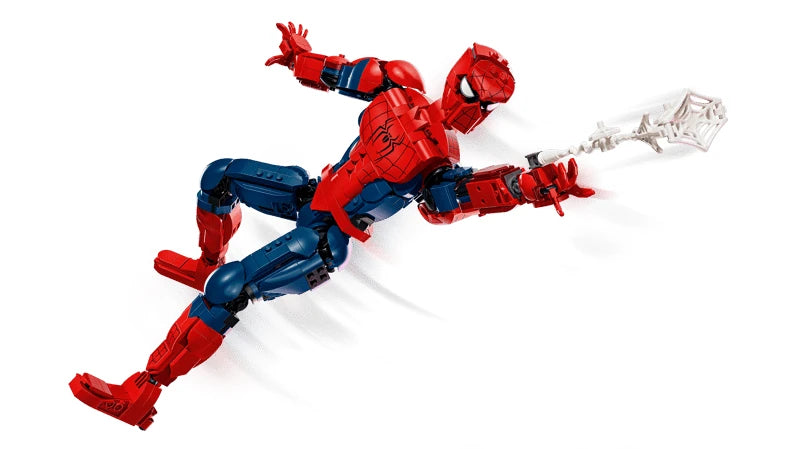 LEGO Spider-Man figure in a leaping pose with a web accessory
