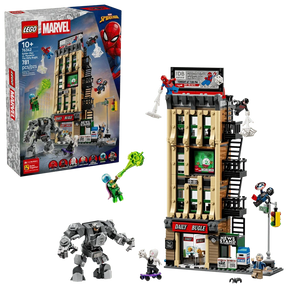 LEGO Spider-Man vs. Mysterio The Daily Bugle box beside the completed set
