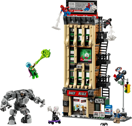 LEGO Daily Bugle building with Rhino mech and seven Marvel minifigures