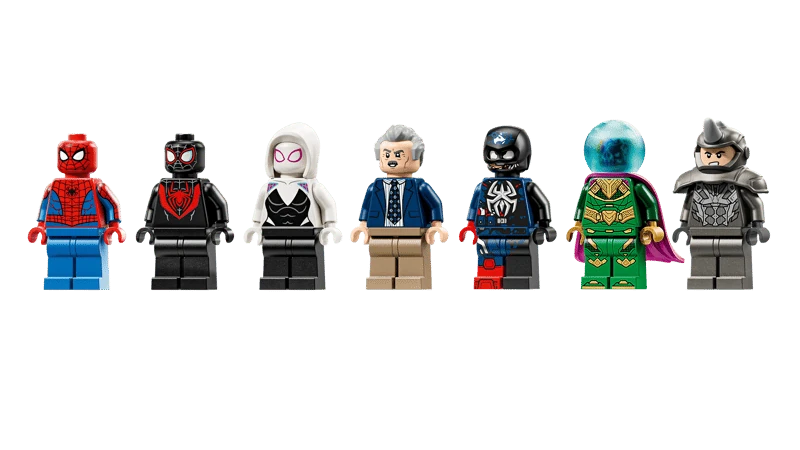 Seven LEGO Marvel minifigures from Spider-Man vs. Mysterio The Daily Bugle set