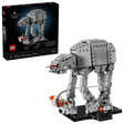 LEGO Star Wars AT-AT 75440 retail box beside the completed grey walker, Rebel Snowspeeder, black display stand and Star Wars nameplate.