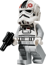 LEGO Star Wars AT-AT Driver minifigure from set 75454 wearing a white Imperial helmet with red insignia, grey armour and carrying a black blaster.