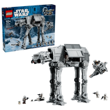 LEGO Star Wars Imperial Remnant AT-AT with INT-4 set 75454 showing the retail box alongside the assembled walker, escape pod and minifigures.