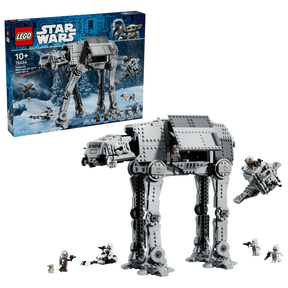 LEGO Star Wars Imperial Remnant AT-AT with INT-4 set 75454 showing the retail box alongside the assembled walker, escape pod and minifigures.