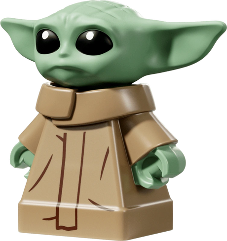 LEGO Star Wars Grogu figure from Imperial Remnant AT-AT set 75454 with green ears, large black eyes and tan robes.