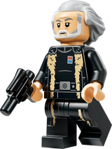 LEGO Star Wars Imperial Remnant Warlord minifigure from set 75454 featuring grey hair, a white beard, black Imperial uniform and blaster.
