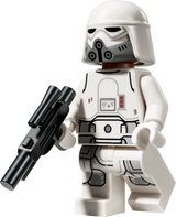 LEGO Star Wars Imperial Remnant Snowtrooper minifigure from set 75454 wearing white armour and a helmet with a grey face mask, holding a black blaster.