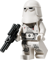 LEGO Star Wars Snowtrooper minifigure from set 75454 wearing white armour, a long white protective helmet covering the face and carrying a black blaster.