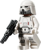 LEGO Star Wars Imperial Remnant Snowtrooper minifigure from set 75454 featuring white body armour, a white helmet with grey breathing apparatus and a black blaster.