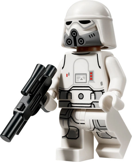 LEGO Star Wars Imperial Remnant Snowtrooper minifigure from set 75454 featuring white body armour, a white helmet with grey breathing apparatus and a black blaster.