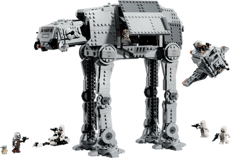 LEGO Star Wars Imperial Remnant AT-AT with INT-4 set 75454 featuring the assembled walker, escape pod, speeder bike and characters.