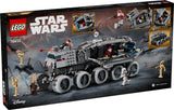 Back of the LEGO Star Wars Republic Juggernaut box showing the vehicle with open side panels, interior seating, cockpits and rotating turret