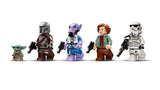 Grogu, The Mandalorian, Zeb Orrelios, Colonel Ward and an Imperial Remnant Stormtrooper arranged in a line