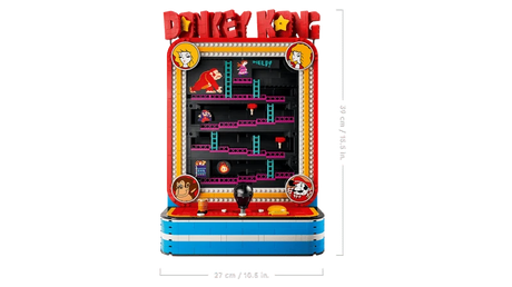LEGO Super Mario Donkey Kong Arcade 72051 model with height, width and depth measurements