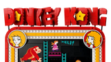 Close-up of the LEGO Super Mario Donkey Kong Arcade 72051 marquee and Lady character portraits